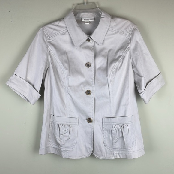 Coldwater Creek Khaki Cotton Spandex Button Up Jacket w/ Pockets Size 10 - Picture 3 of 13